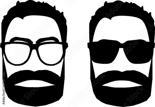 Abstrakte Vektor Grafik: Seriöser Mann - Kopf mit Gesicht - Bart, Sonnenbrille, Brille