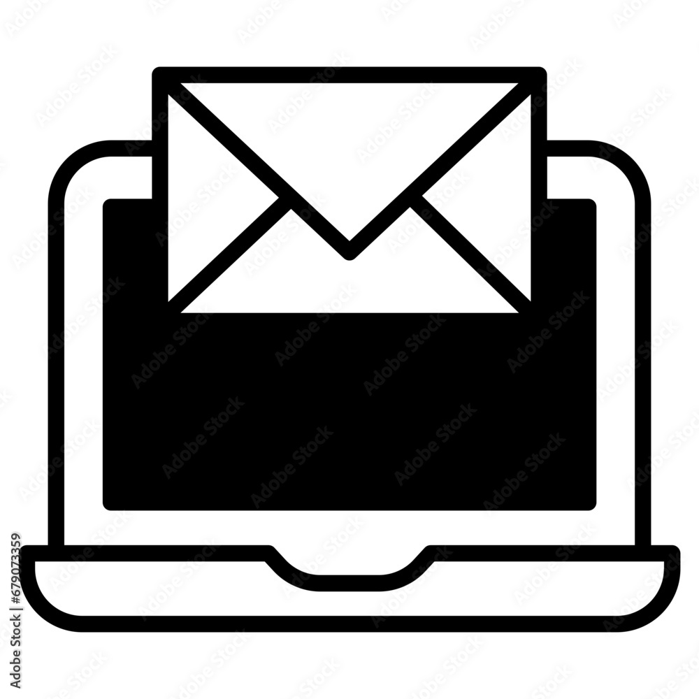 Solid glyph icon  Laptop Email icon