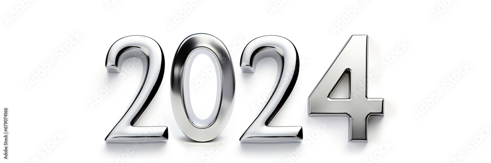 The numeral of the year 2024 is silver on a light white background. The numeral of the year 2024 is silver on a light white background.