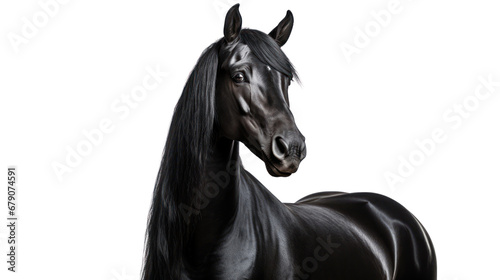 Close-up Arabian black horse on the transparent background