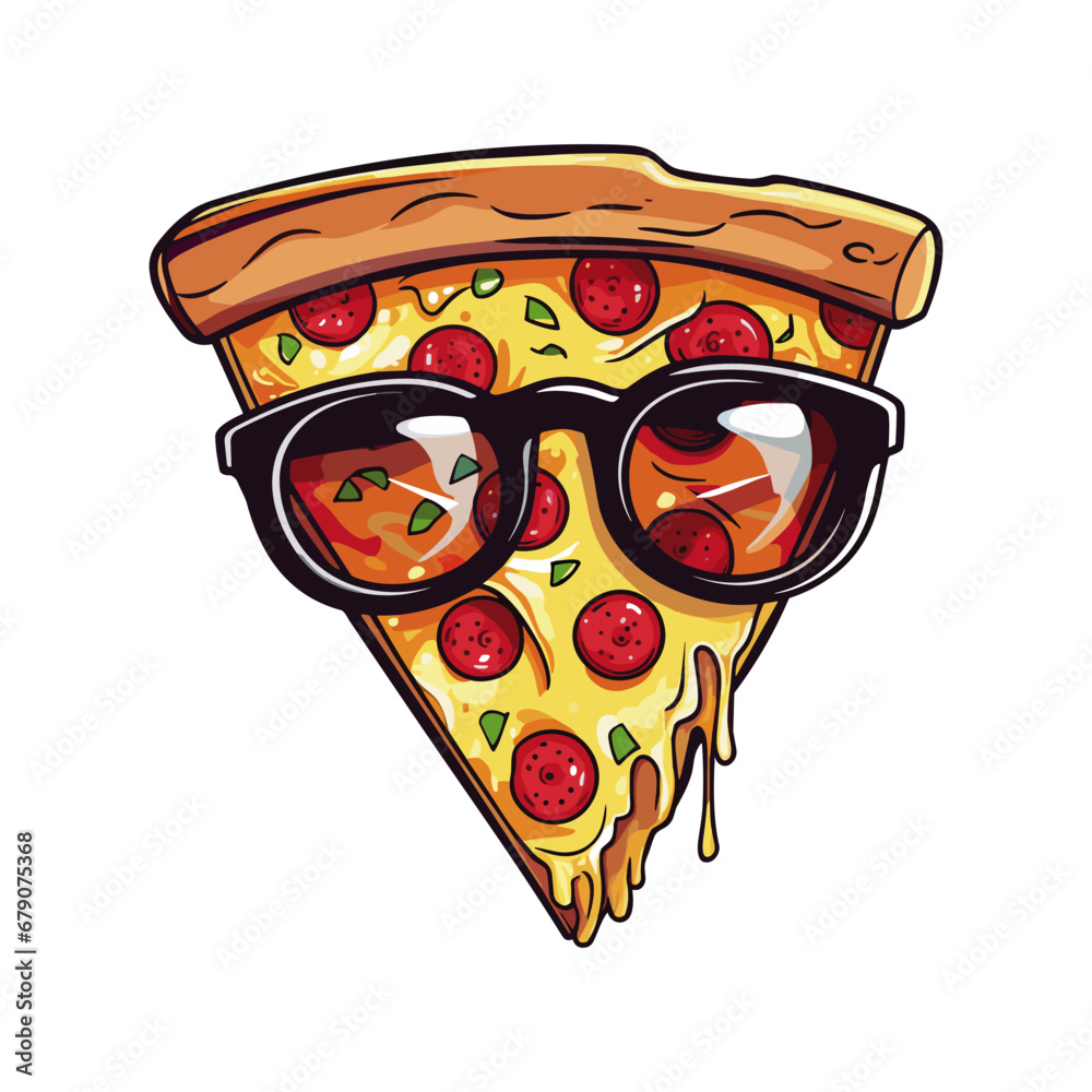 Pizza Slice with Sunglasses Vector Cartoon Illustration