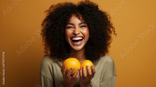 Portrait Happy Young Woman Holding Orange  HD  Background Wallpaper  Desktop Wallpaper