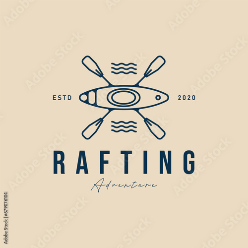 canoe rafting adventure logo line art minimalist, kayaking logo vector illustration design