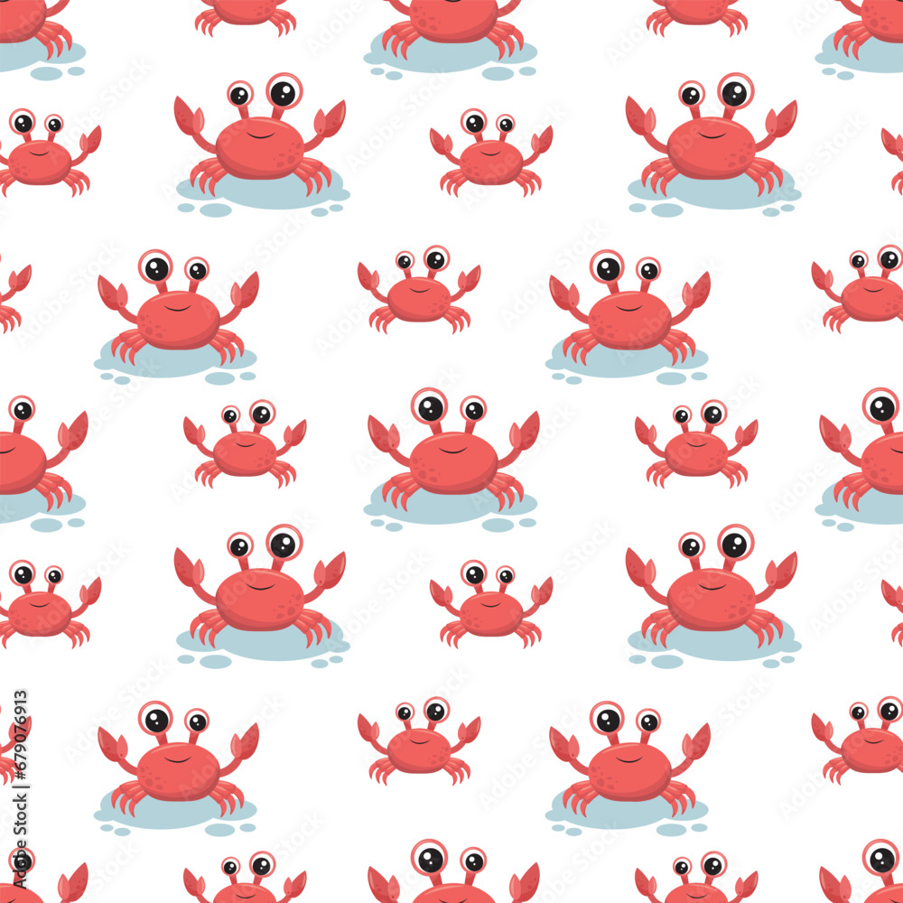 Fototapeta premium Print with cute crabs for children's clothing. Seamless pattern with crabs on a white background. Vector illustration