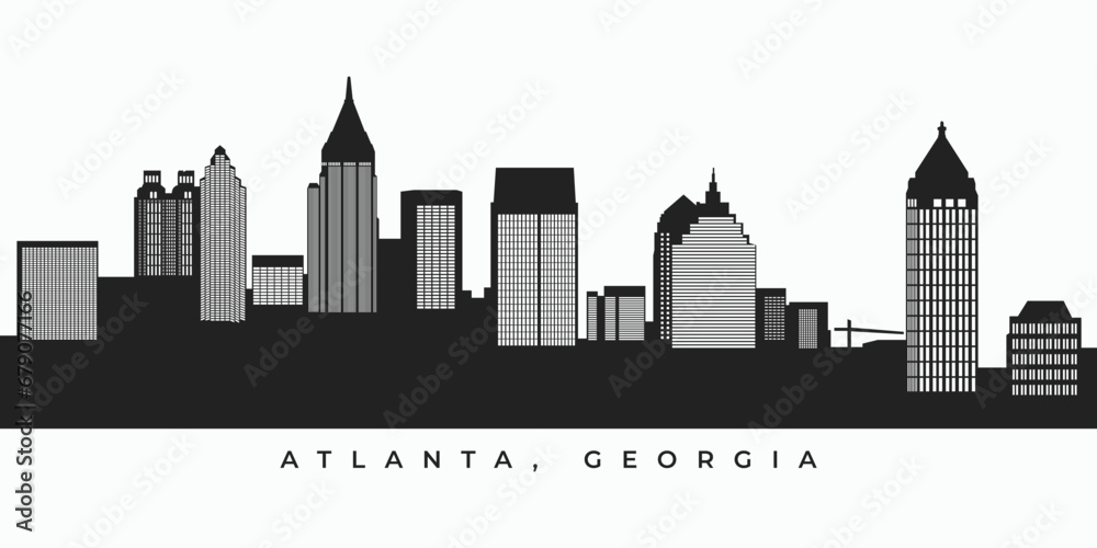 Atlanta city skyline silhouette. Georgia skyscraper landscape in vector format for your design.