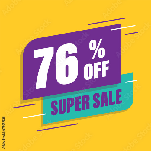 Seventy six 76% percent purple and green sale tag vector