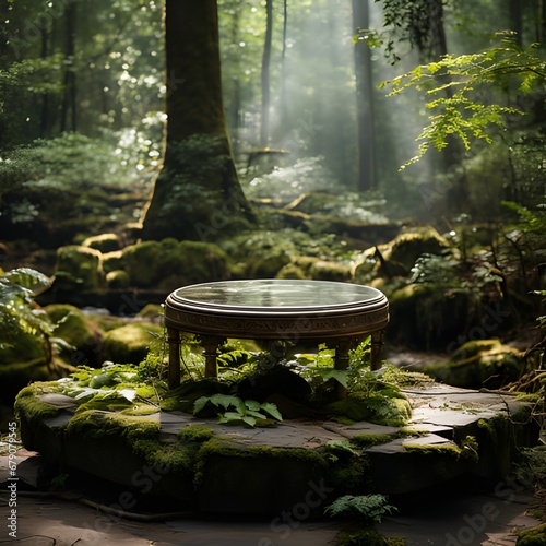 Natural Radiance Showcase: Empty Podium Mockup for Beauty, Cream, Shampoo, and Ayurvedic Products
