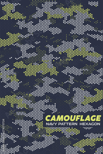 army navy camouflage pattern design modern hexagon digital background vector illustration military gear template grey green blue abstract