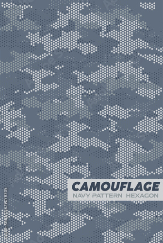 army navy camouflage pattern design modern hexagon digital background vector illustration military gear template grey green blue abstract
