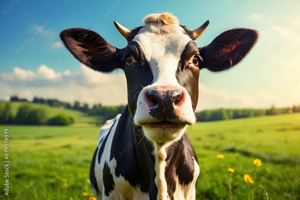 portrait of cow in the field