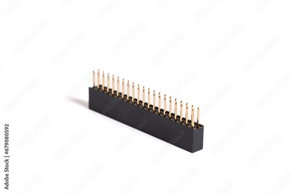40-Pin GPIO connector header isolated on white background. 2x20 pins Raspberry Pi stacking female header. Straight extender for PCB, HATs board 40-Pin GPIO connector header isolated on white background. 2x20 pins Raspberry Pi stacking female header. Straight extender for PCB, HATs board