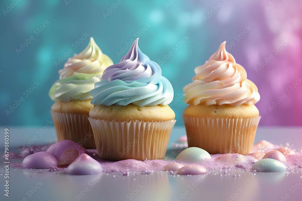 cupcakes with pastel color icing