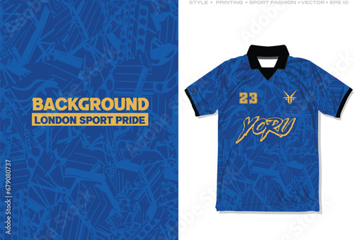 Sublimation jersey design sporty pattern blue gold soccer basketball baseball netball rugby cycling running abstract pattern London