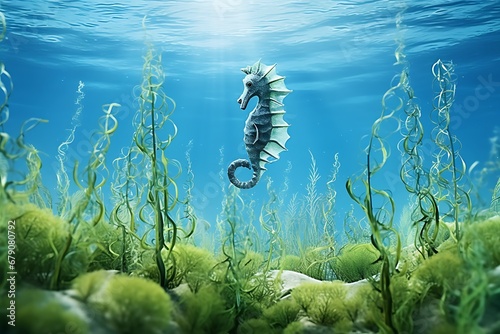 Sea horce swimming in the ocean. Marine life photo