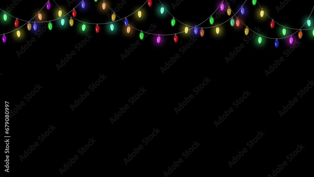 Christmas colorful lights garlands on black background. Looped animation of glowing light bulbs. 4k Christmas colorful lights garlands on black background. Looped animation of glowing light bulbs. 4k