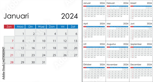Calendar 2024 on dutch language, week start on Sunday