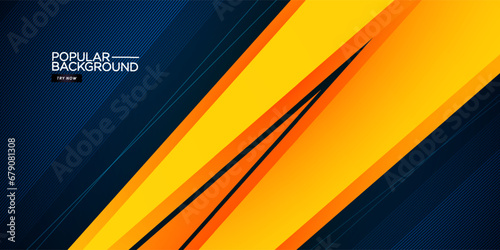 Abstract dark blue and orange triangle on dark color geometric sporty design. Modern overlap papercut futuristic background vector illustration. Eps10 vector