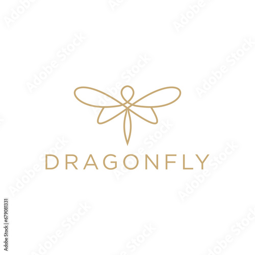 Golden Dragonfly wings Minimalist elegant line art style logo illustration