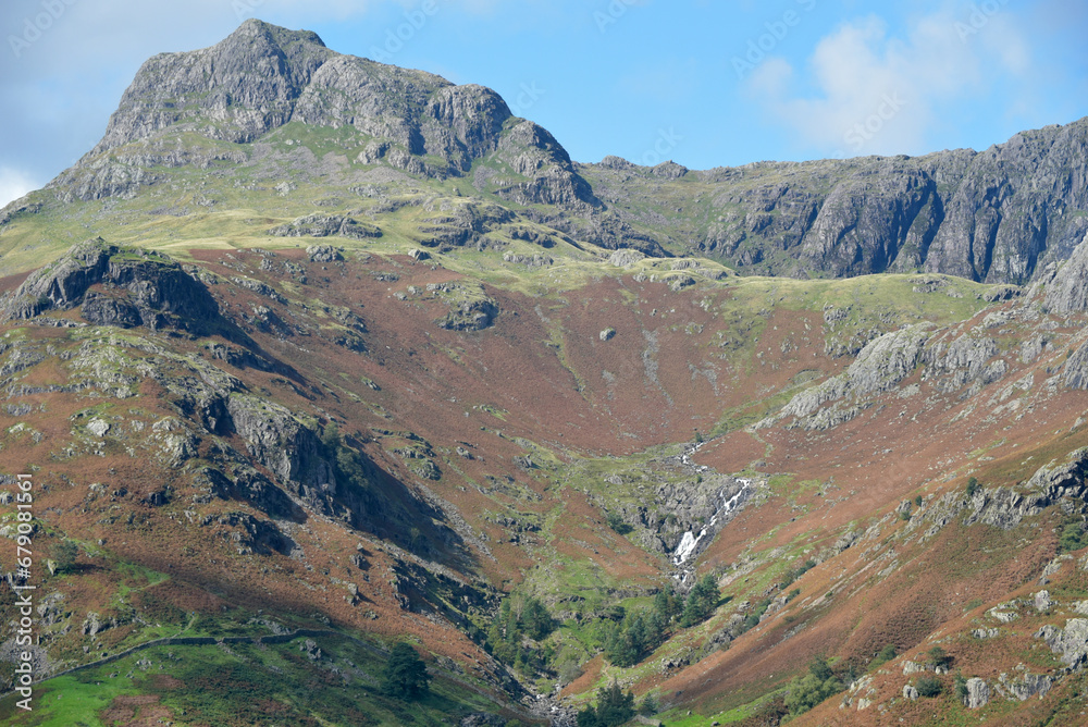 Harrison Stickle and the Langdale Pikes above the valley of Great Langdale in the Lake District