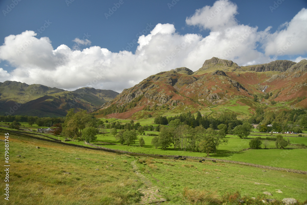 Harrison Stickle and the Langdale Pikes above the valley of Great Langdale in the Lake District