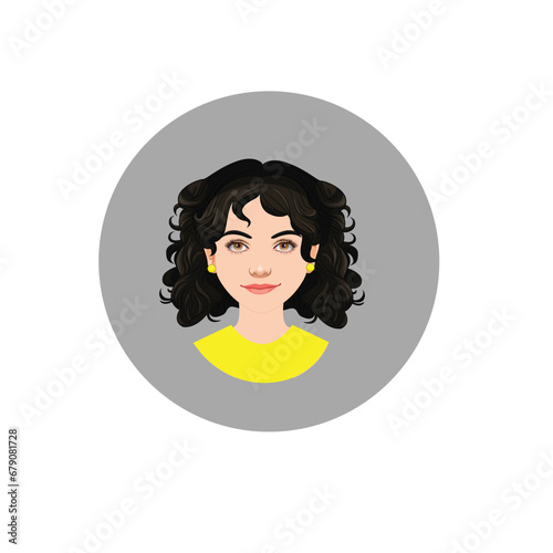 The face of a happy girl. Avatar of a laughing young woman. Portrait. Vector flat illustration.Avatar of an Asian girl. Happy Eastern student. The happy woman smiles. Vector flat illustration