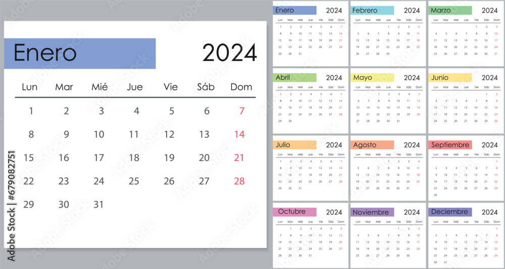 Calendar 2024 on Spain language, week start on Monday Calendar 2024 on Spain language, week start on Monday