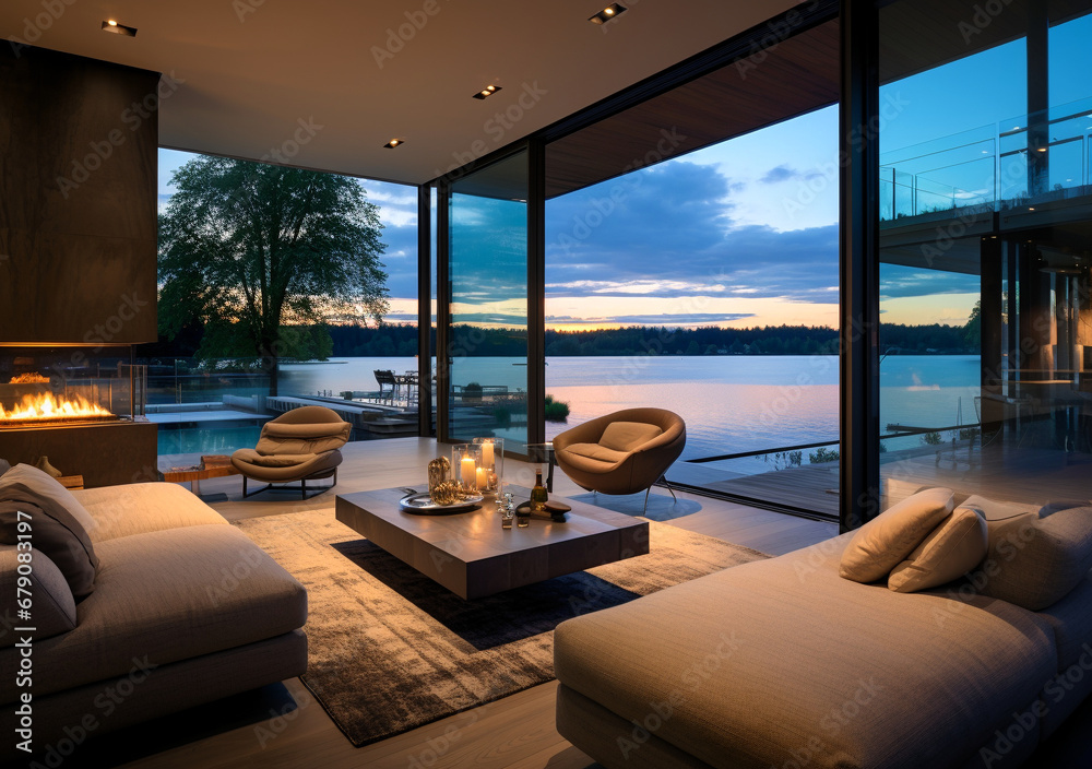 Fototapeta premium luxury villa at sunset