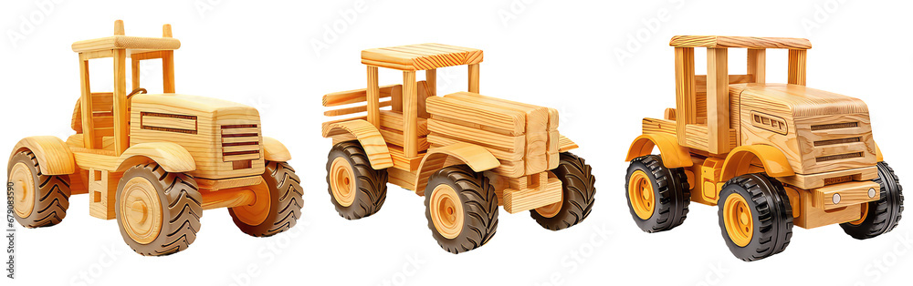 Obraz premium set of handmade wooden toy tractor 