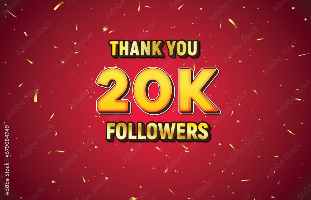 Golden 20K isolated on red background with golden confetti, Thank you followers peoples, 1k online social group, 25k Golden 20K isolated on red background with golden confetti, Thank you followers peoples, 1k online social group, 25k