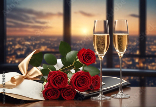 Valentine's Day Champagne and Roses photo