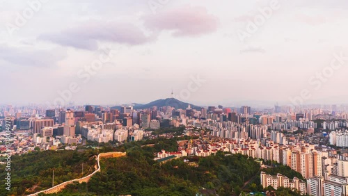 TimeLapse 4k Inwangsan Mountain 4k video in Seoul. Beautiful landscape in the evening before sunset. Seoul, South Korea.