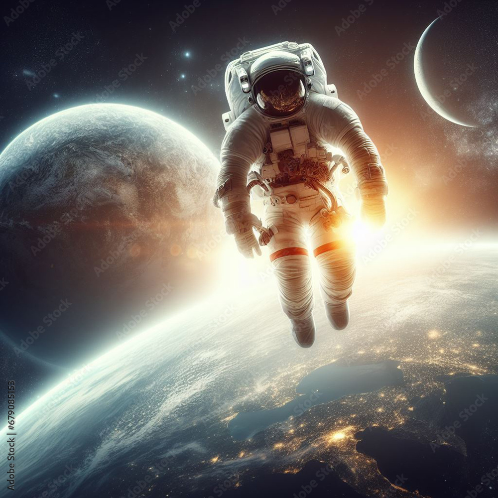 Fototapeta premium Astronaut in orbit. Our galaxy and planet earth
