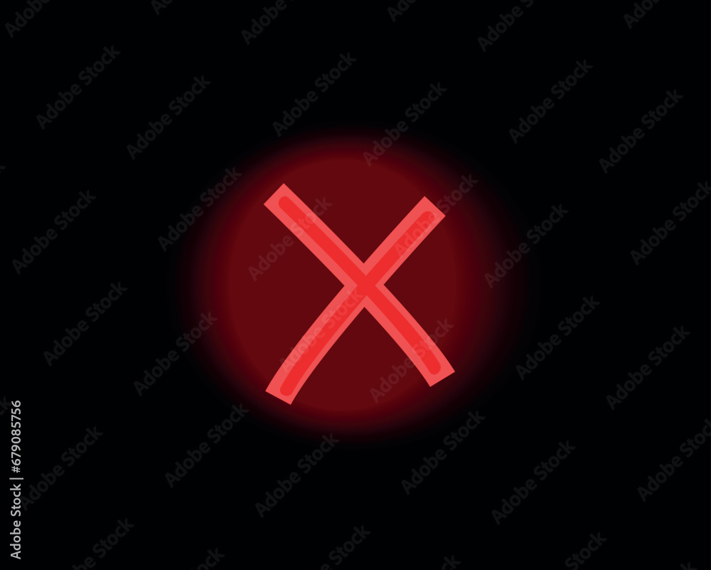 Fototapeta premium Red neon element in cartoon style. This red neon symbol of set feature a bold cross on a sleek black background. Vector illustration.