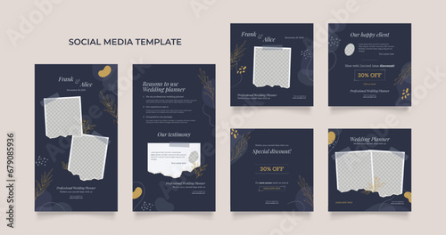 Social media template wedding planner organizer promotion. fully editable instagram and facebook square post frame puzzle organic sale poster. celebration invitation story feed vector background