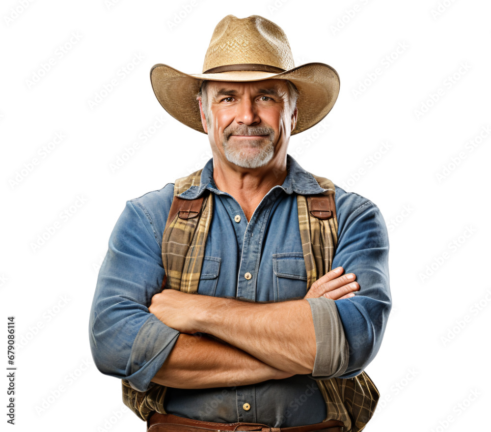 a portrait of arms crossed rancher or farmer showing pride in his profession or job isolated on a transparent background, professional agriculturalist or peasant with a uniform photo or image PNG a portrait of arms crossed rancher or farmer showing pride in his profession or job isolated on a transparent background, professional agriculturalist or peasant with a uniform photo or image PNG