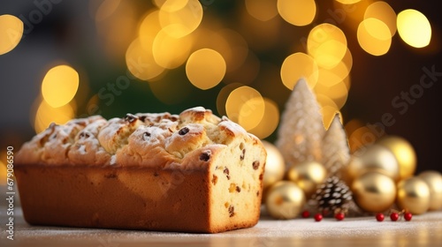 typical christmas panettone on the table with Christmas decoration