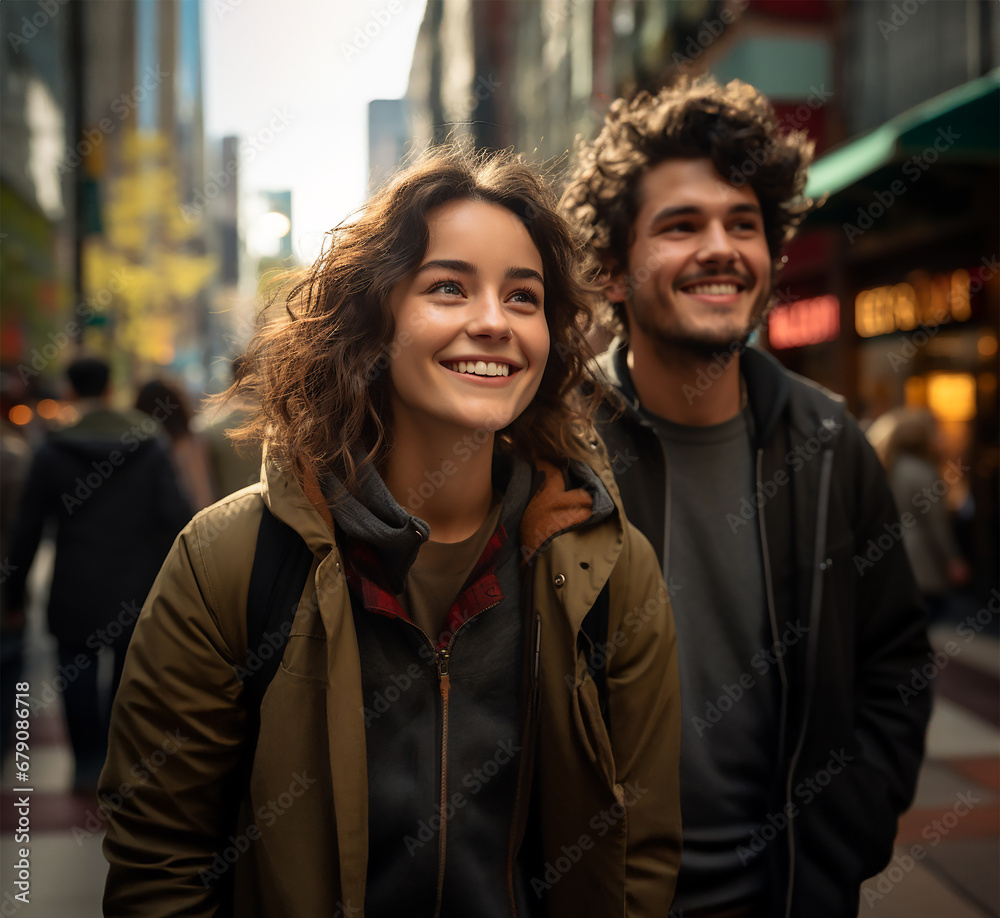 joyful millennials commuting in an urban setting joyful millennials commuting in an urban setting