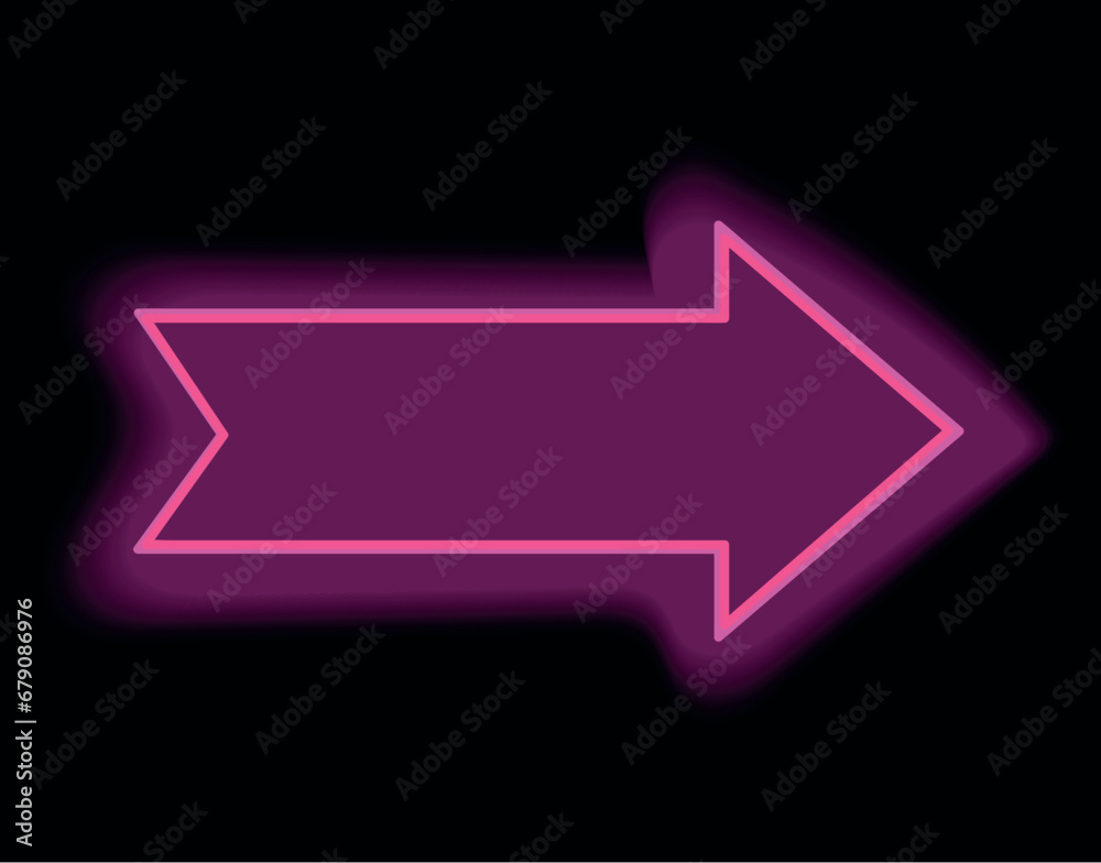 Neon arrow in cartoon style. This bold purple arrow symbol, electrified by neon lights on a captivating black canvas. Vector illustration. Neon arrow in cartoon style. This bold purple arrow symbol, electrified by neon lights on a captivating black canvas. Vector illustration.