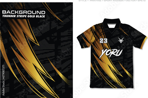 sublimation t shirt jersey design striking halftone grunge stripes gradient gold black, lightning thunder background pattern abstract, vector illustration active energetic car decal livery wrap