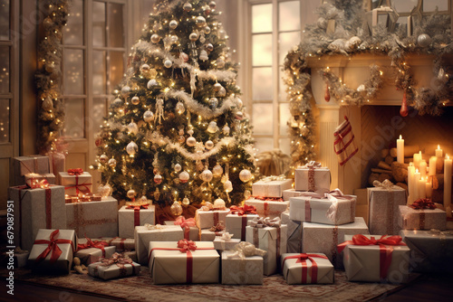 Gifts of Wonder: Christmas Presents Beneath a Sparkling Tree © artefacti