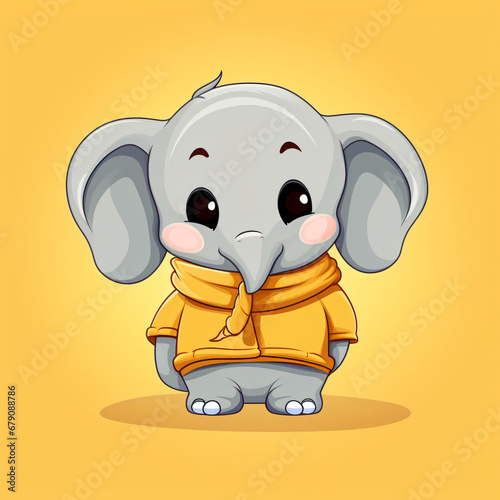 Cute cartoon elephant character wearing cloth isolated on white background