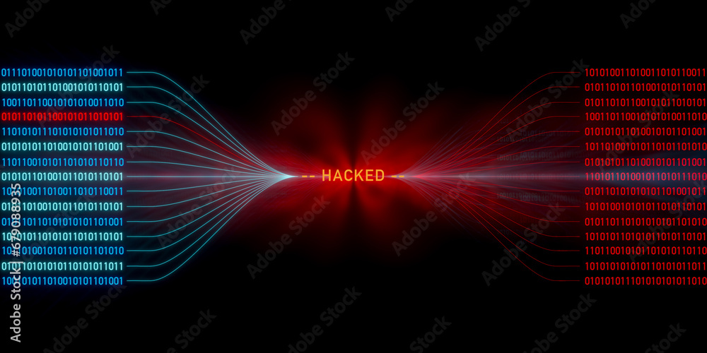 Hacked binary code system message big data access digital