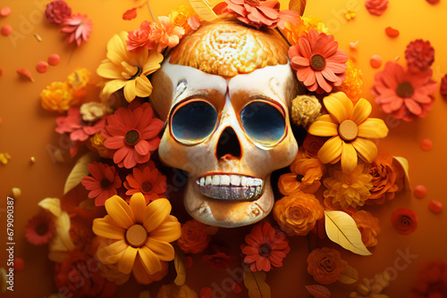 skull and flowers