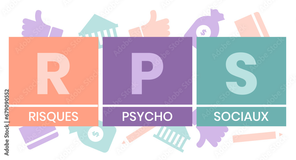 RPS, Risques Psycho Sociaux. Concept with keyword and icons. Flat ...
