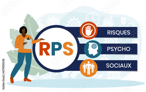 RPS, Risques Psycho Sociaux. Concept with keyword and icons. Flat vector illustration. Isolated on white