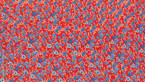 victorian wallpaper pattern of red and blue flowers