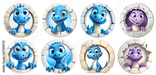 Fototapeta Naklejka Na Ścianę i Meble -  set of funny cute Dinosaurs  looks of Wall on transparent, isolated background, png, generated ai