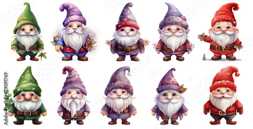 Set of cute christmas gnome Clipart Sticker on transparent, isolated Background, png, generated ai