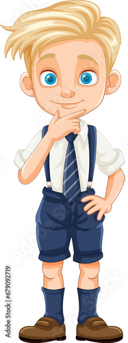Handsome Blond Hair Boy in Uniform Cartoon Character