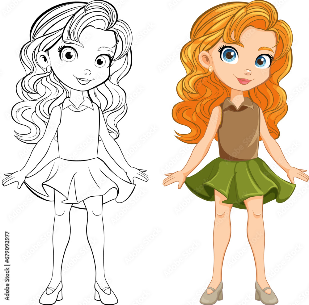 Smiling Cartoon Character: Beautiful Woman in Mini Skirt Smiling Cartoon Character: Beautiful Woman in Mini Skirt
